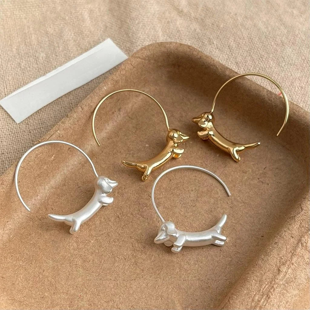 Matte Copper Dachshund Hoop Earrings Cute Niche Design Animal Dog Fashion Jewelry