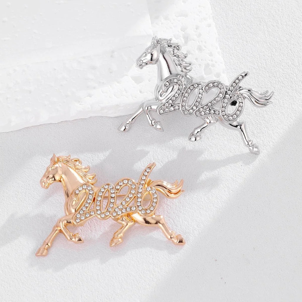 Luxury Year Of Horse Rhinestone Alloy Brooch For Women, Elegant Zodiac Horse Lapel Pin Corsage Gift