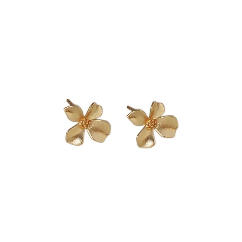 Mini Matte Silver Plated Copper Flower Petal Stud Earrings For Everyday Sleep-Friendly Wear