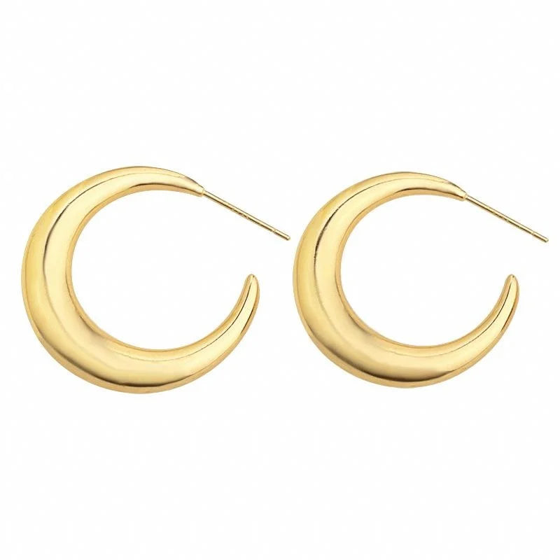 14K Gold Plated Copper Geometric Round Hoop Drop Earrings For Women Minimalist Office Jewelry