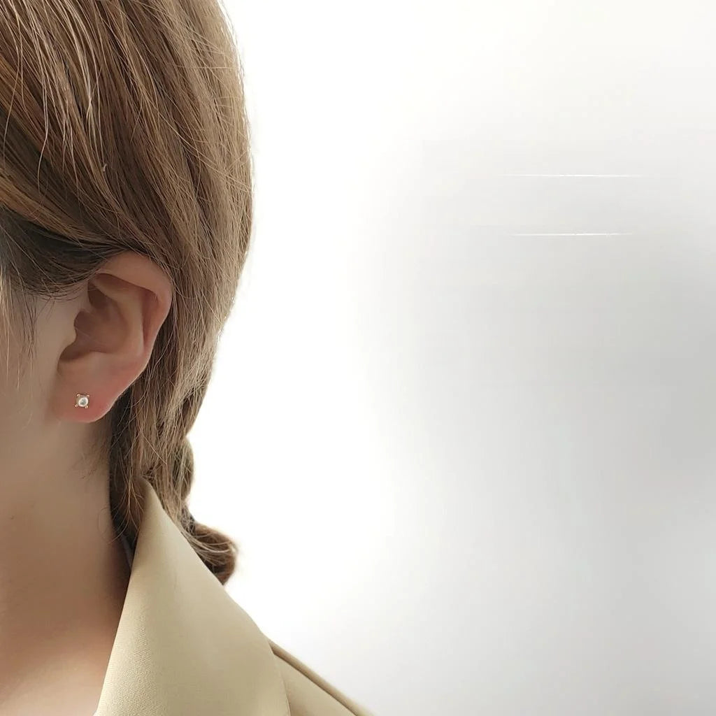 Gold Plated Copper Pearl Stud Earrings Mini Simple Round Geometric Jewelry