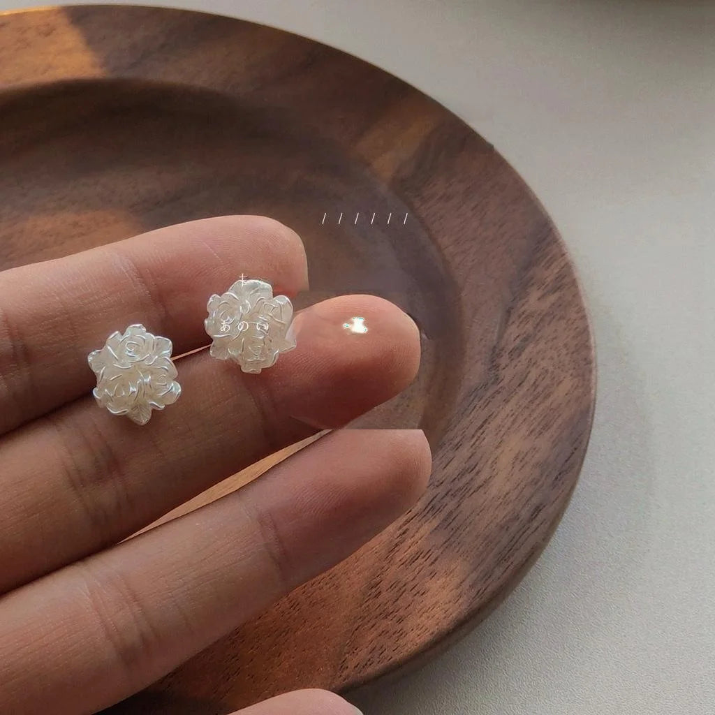 Sweet Resin Rose Flower Stud Earrings Minimalist Spring Summer Jewelry