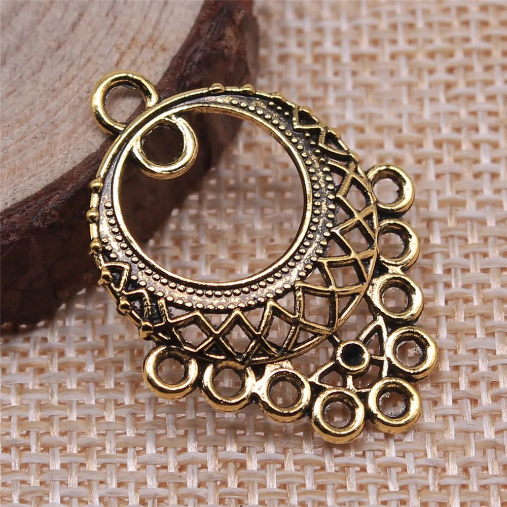 32x24mm 1.7g Antique Gold Zinc Alloy Openwork Geometric Earring Connector Charms for DIY Jewelry Making
