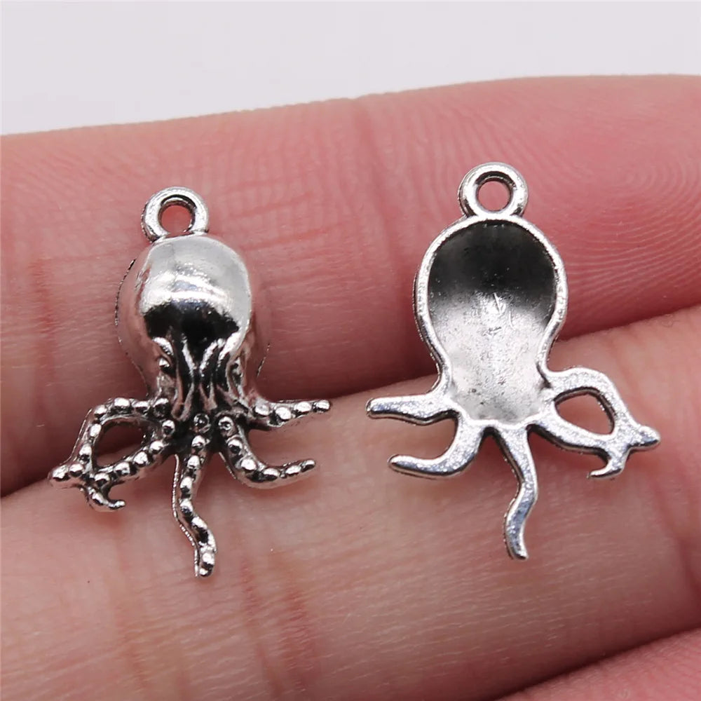 15x21mm 1.3g Antique Silver Zinc Alloy Octopus Fish Charm Pendant for Ocean Theme DIY Jewelry Making