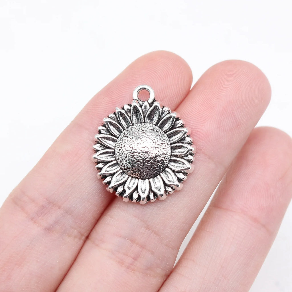 23x20mm 3.1g Antique Silver Zinc Alloy Sunflower Charm Pendant for DIY Necklace Bracelet Jewelry Making