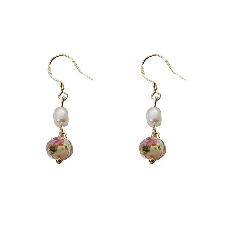 Vintage Ethnic Geometric Freshwater Pearl Tassel Drop Earrings With Silver Plated Pins