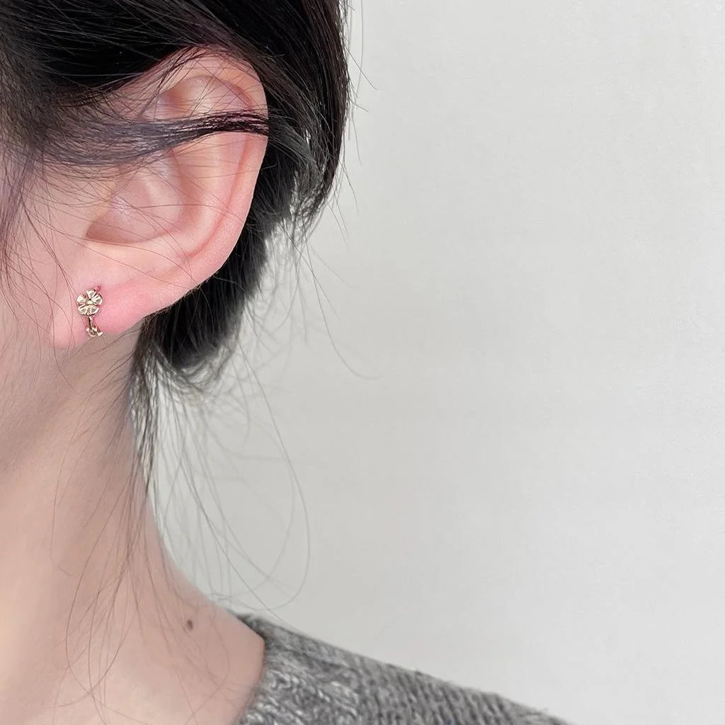 Rose Gold Plated Copper Flower Stud Earrings Simple Elegant Commuter Jewelry