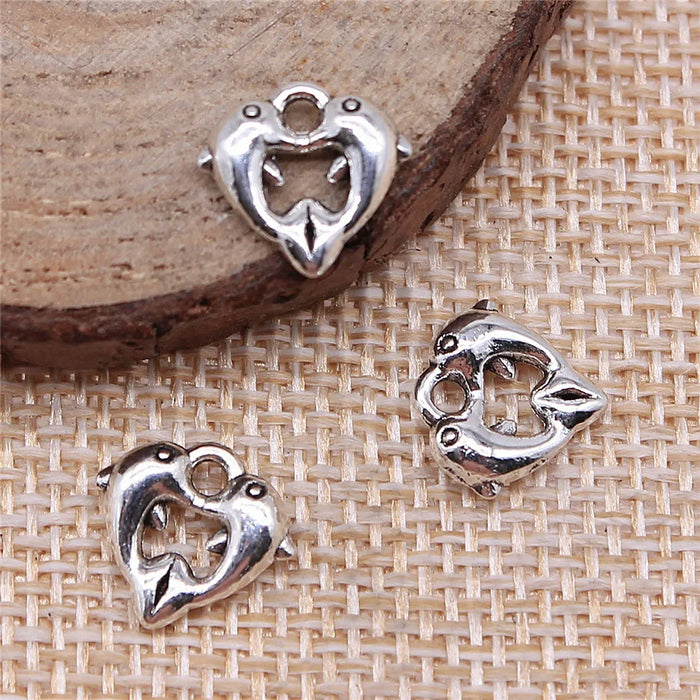 11x11mm 0.7g Antique Silver Zinc Alloy Heart Dolphin Charm Pendant for DIY Bracelet Making