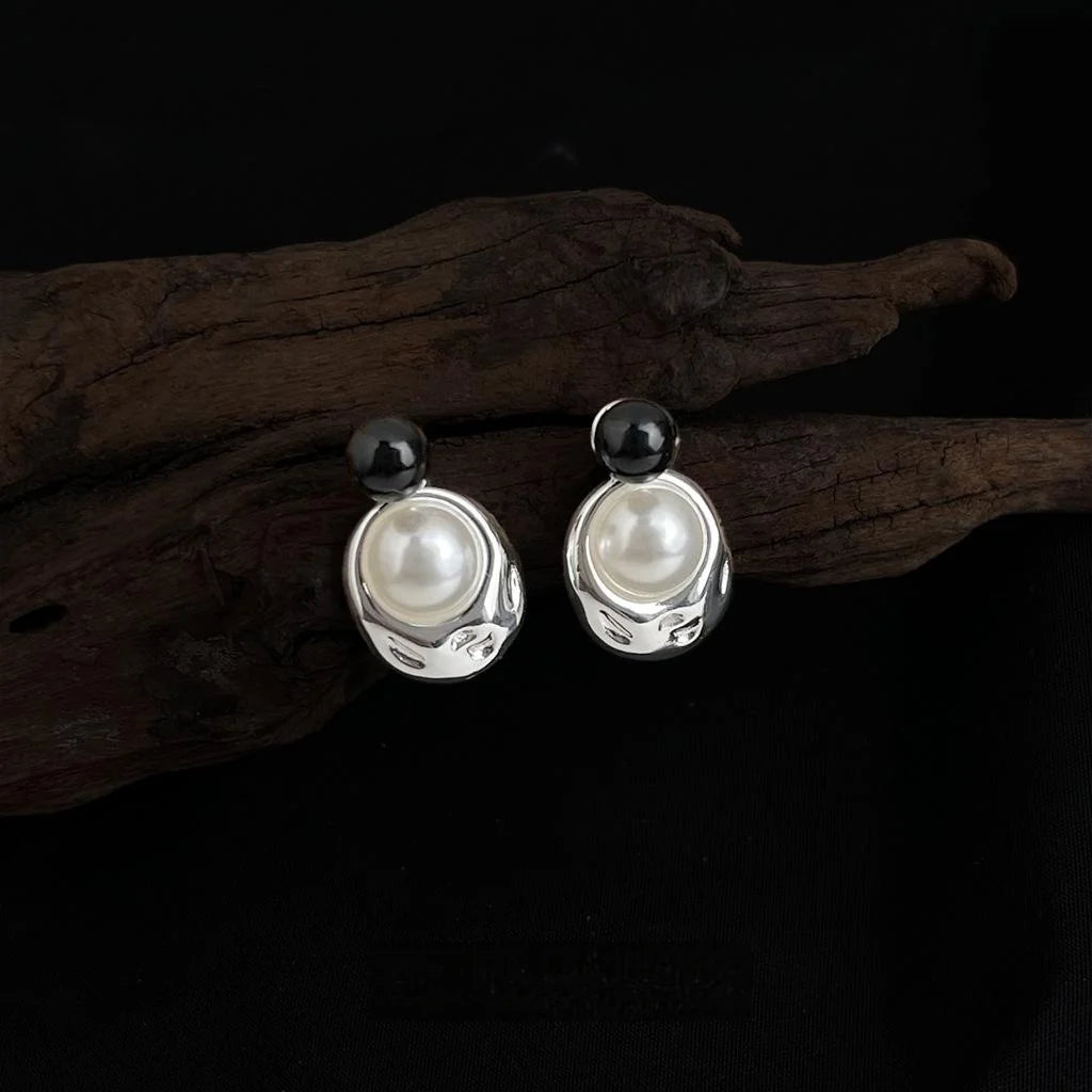 Silver Plated Copper Irregular Liquid Metal Drop Earrings For Women Geometric Designer Style