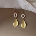 Vintage Silver Plated Freshwater Pearl Oval Drop Earrings Handmade Long Geometric Jewelry