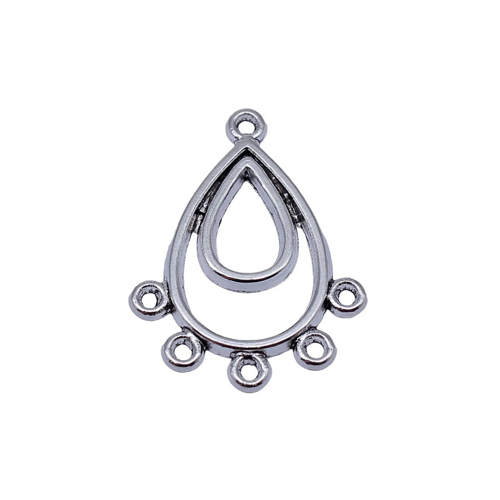 33x25mm 2.1g Antique Silver Zinc Alloy Teardrop Five Hole Earring Connector Charm for DIY Earrings