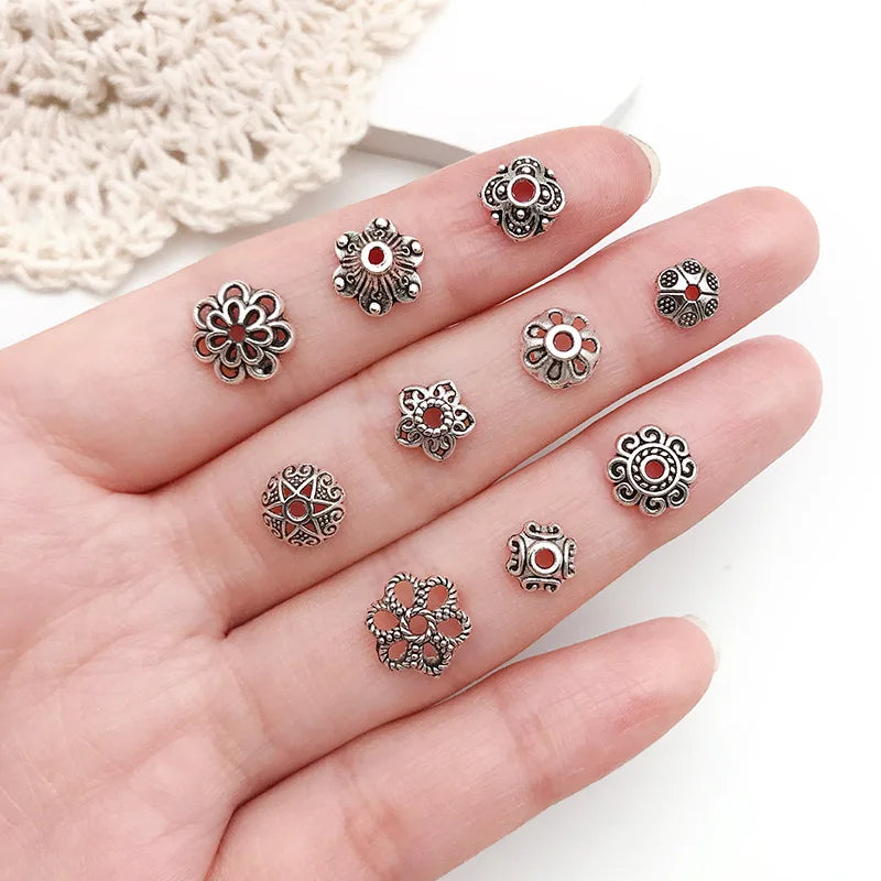 Antique Silver Zinc Alloy Flower Bead Caps Spacer Beads for DIY Bracelet Jewelry Making