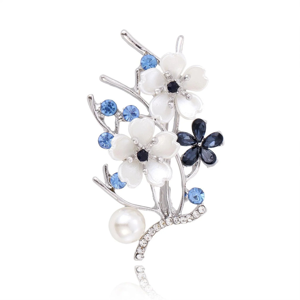 Elegant Pearl Peach Blossom Branch Brooch With Rhinestone Alloy Lapel Pin Corsage Suit Accessory Gift