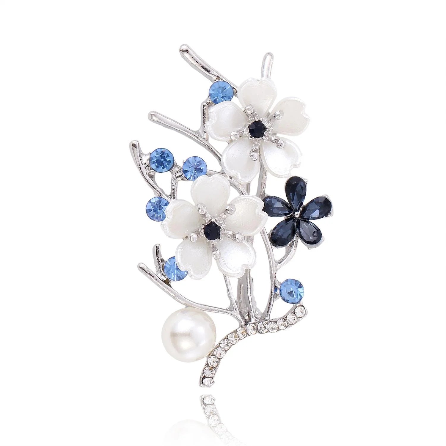 Elegant Pearl Peach Blossom Branch Brooch With Rhinestone Alloy Lapel Pin Corsage Suit Accessory Gift