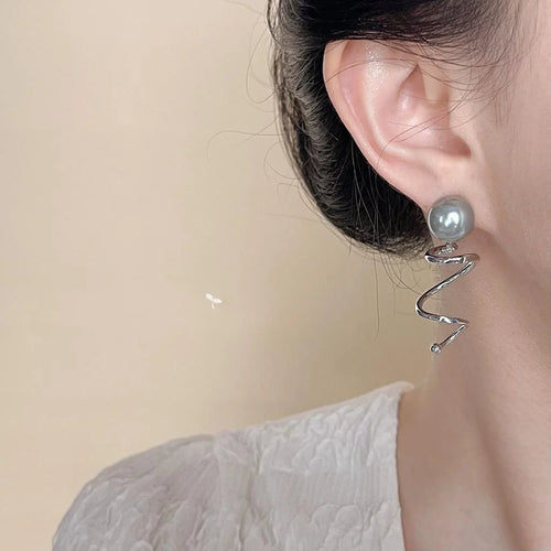 Premium Minimalist Geometric Hoop Drop Earrings Copper Glass Pearl Line Design For Women