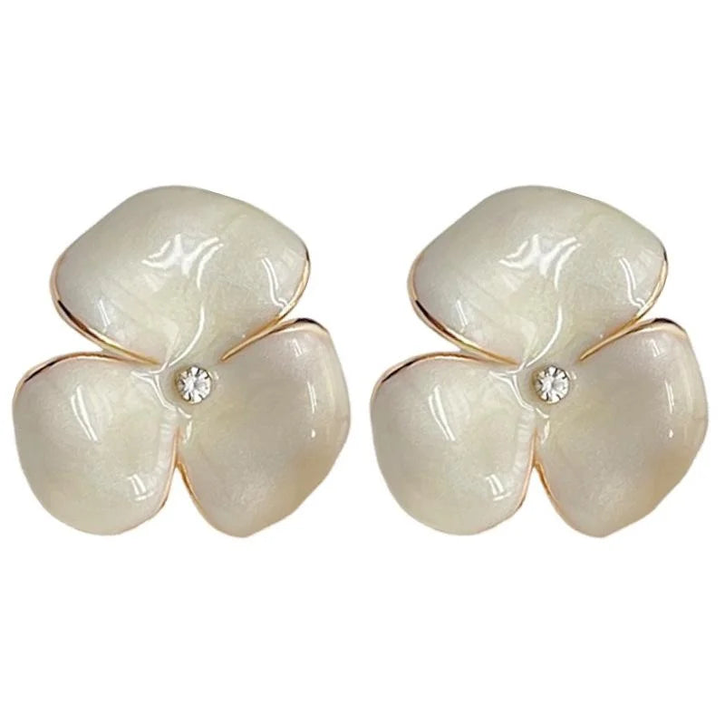 14K Gold Plated Copper Iris Flower Stud Earrings Sweet Elegant Quicksand Texture Jewelry