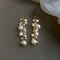 Light Luxury Handmade Geometric Glass Pearl Tassel Drop Earrings for Women