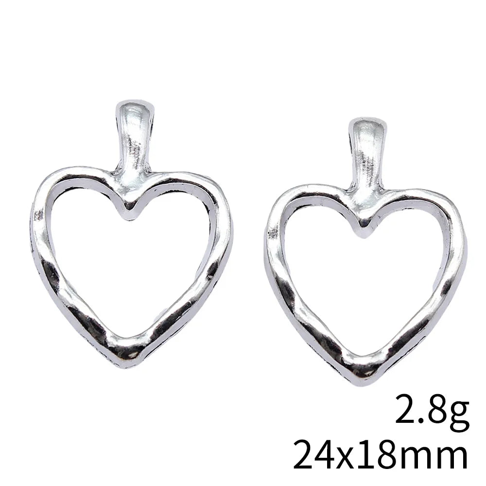 24x18mm 2.8g Antique Silver Zinc Alloy Hammered Hollow Heart Charm Pendant for DIY Necklace Making