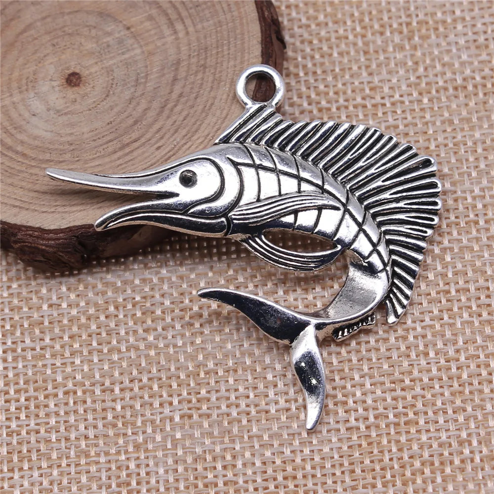 55x40mm 8.9g Antique Silver Zinc Alloy Swordfish Fish Charm Pendant for DIY Necklace Bracelet Jewelry Making
