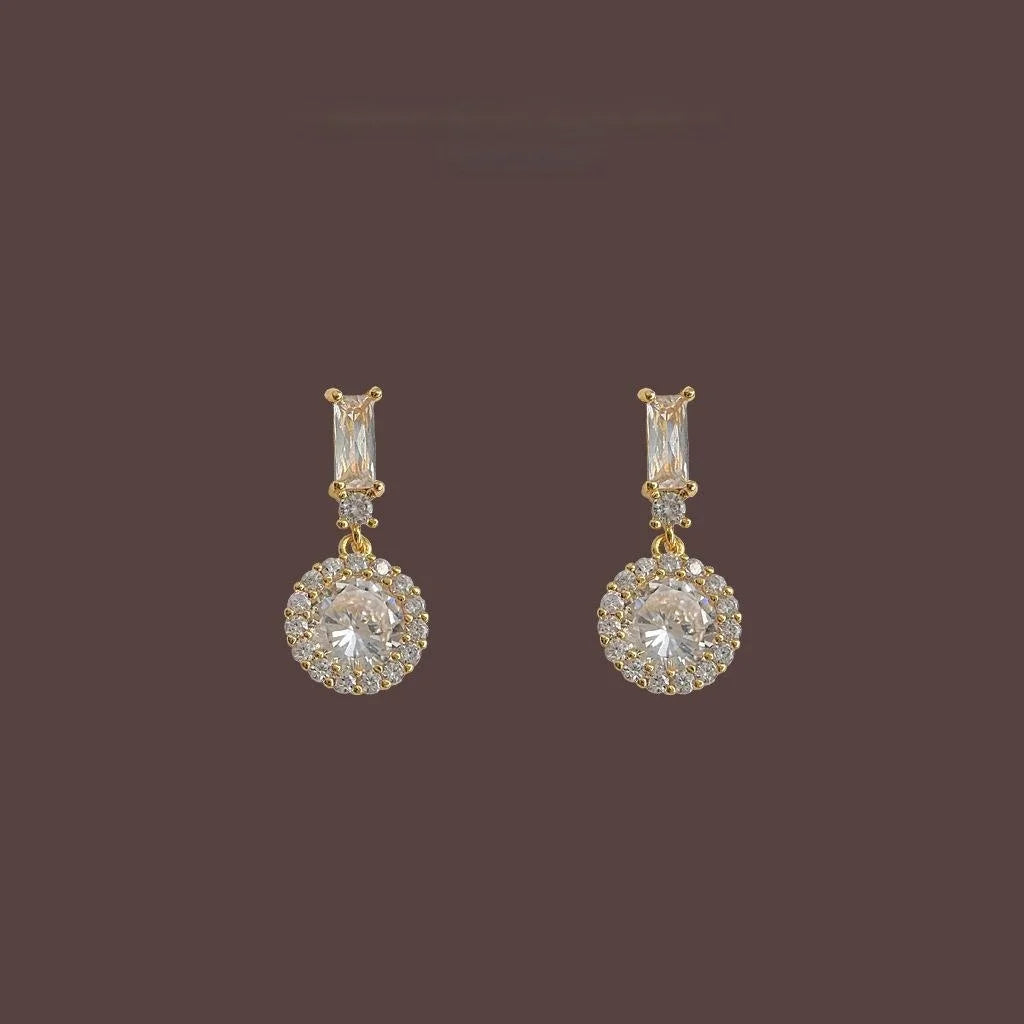 Light Luxury Copper Micro Pave Zircon Round Geometric Drop Earrings For Women
