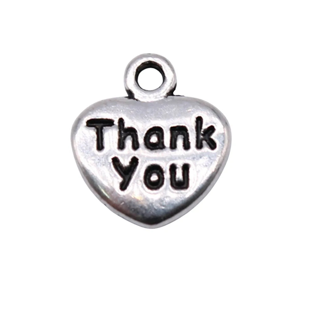 13x11mm 0.9g Antique Silver Zinc Alloy Thank You Heart Charm Pendant for DIY Necklace Bracelet Making