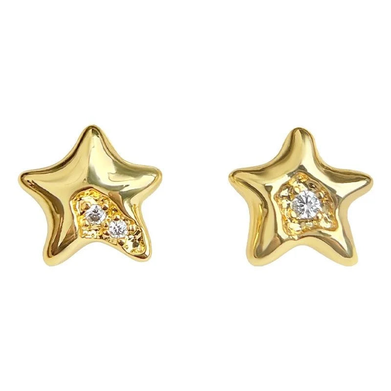 Broken Texture Micro Pave Zircon Star Stud Earrings Copper Minimalist Luxury