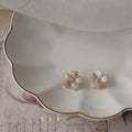 Sweet White Lily Flower Stud Earrings Copper Micro Pave Zircon Enamel Small Floral Jewelry