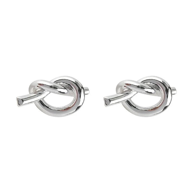 Minimalist Copper Rope Knot Stud Earrings, Smooth Metal Geometric Commuter Jewelry