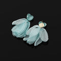 Blue Heart Chiffon Petal Lightweight Elegant Vacation Stud & Clip On No Piercing Flower Drop Earrings