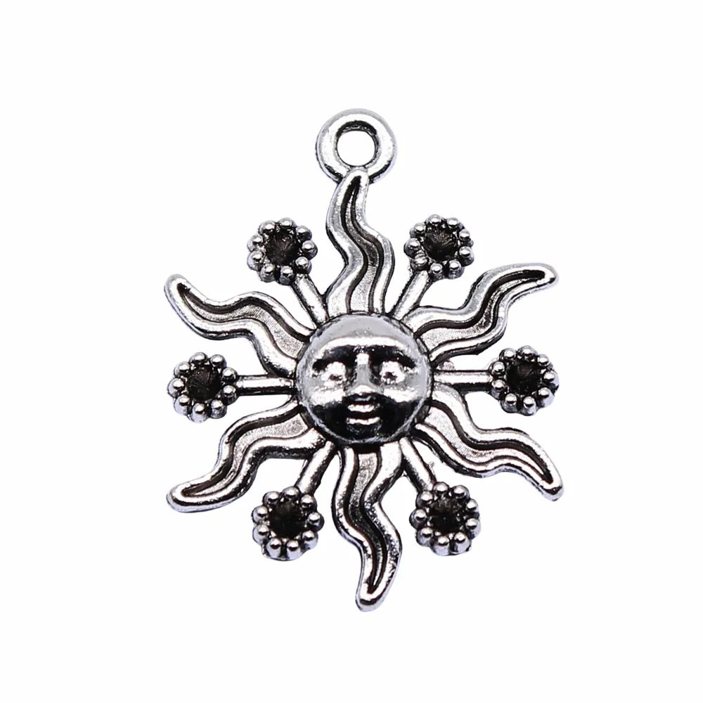 18x24mm 1.5g Antique Silver Zinc Alloy Sun Charm Pendant for Necklace Bracelet Earring DIY Jewelry
