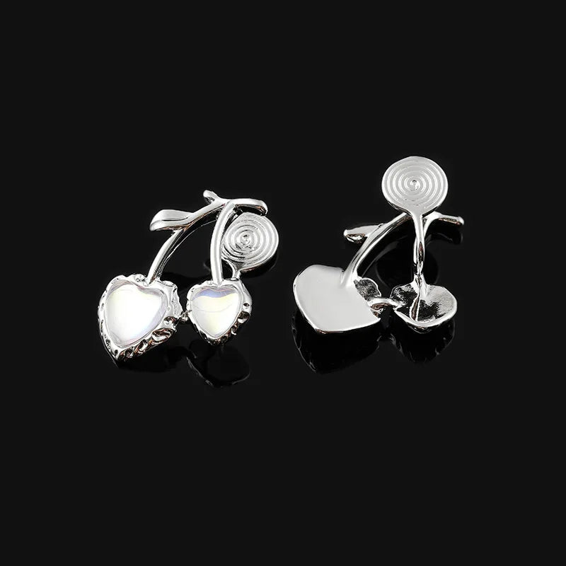 Elegant Silver Alloy Cherry Heart Opal Fruit Drop Stud & Clip On No Piercing Fashion Earrings