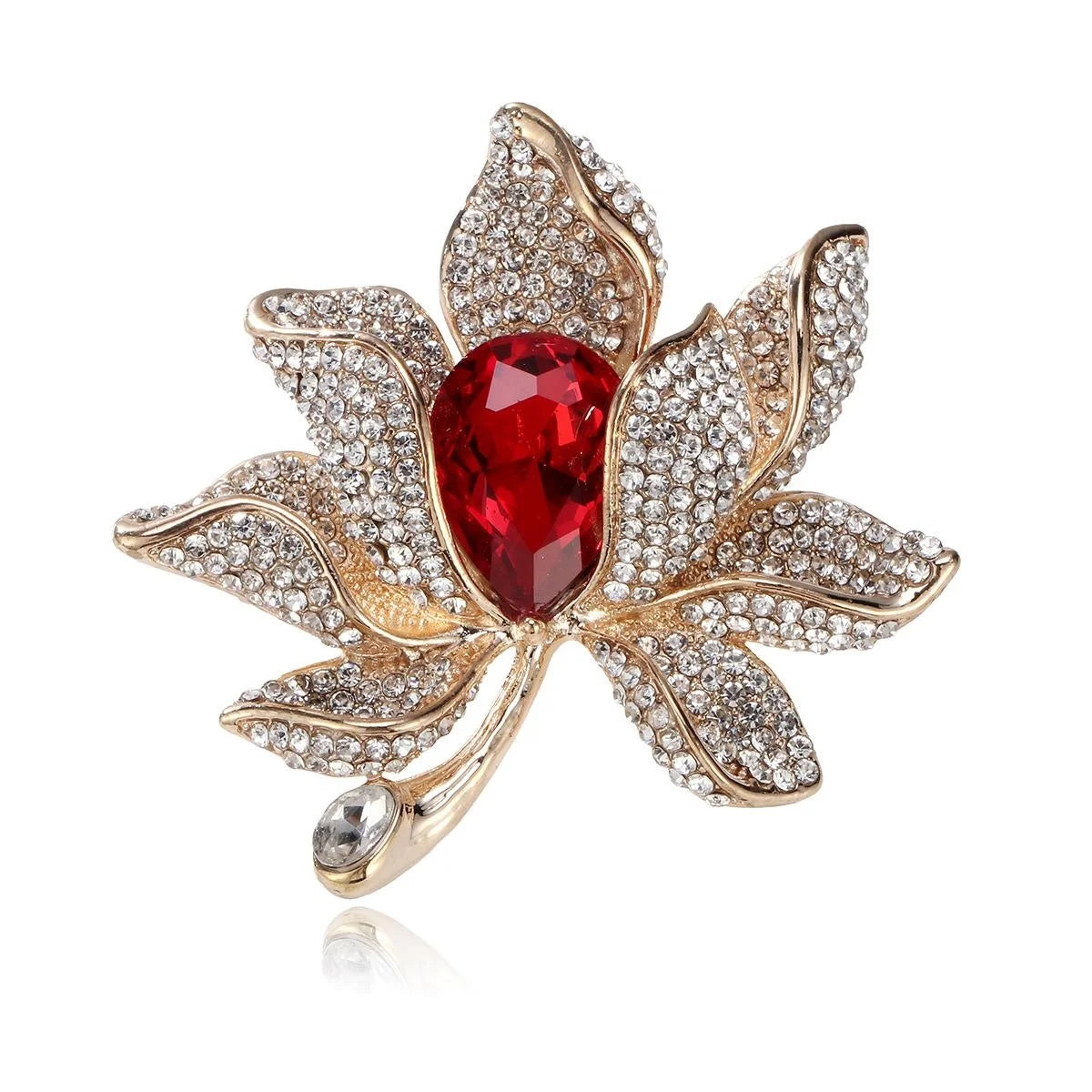 Elegant Rhinestone Lotus Flower Brooch With Blue Crystal Center, Women's Luxury Lapel Pin Corsage Gift