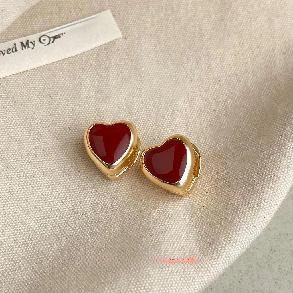 Simple 14K Gold Plated Copper Heart Enamel Drop Earrings For Women