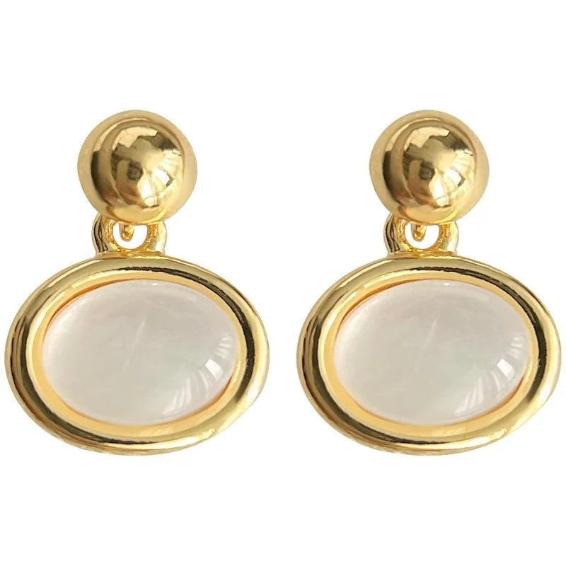 French Light Luxury 14K Gold Plated Copper Oval Stud Earrings For Women