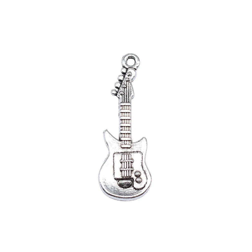 31x11mm 1.5g Antique Silver Zinc Alloy Bass Guitar Charm Pendant for Music Theme DIY Jewelry Making