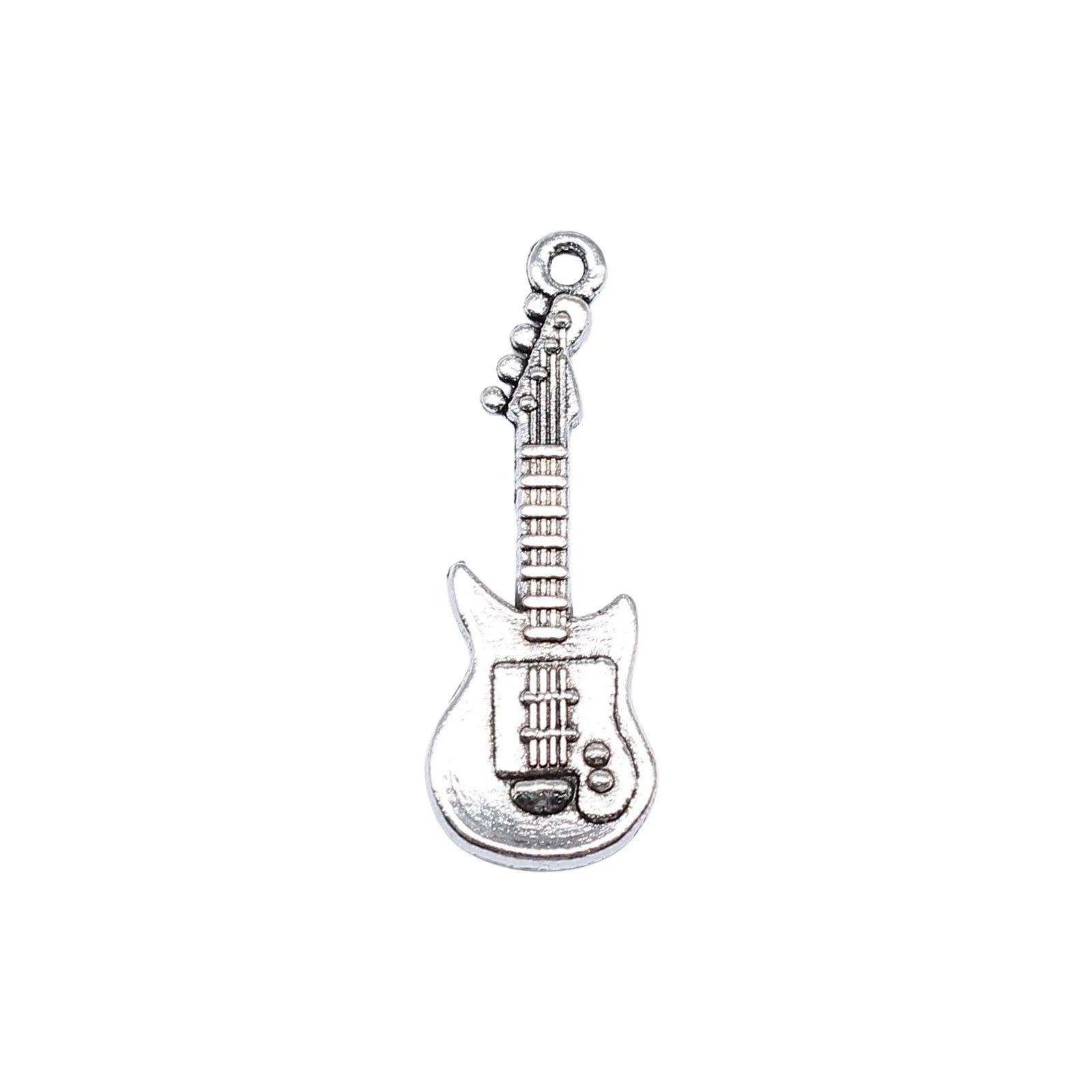 31x11mm 1.5g Antique Silver Zinc Alloy Bass Guitar Charm Pendant for Music Theme DIY Jewelry Making