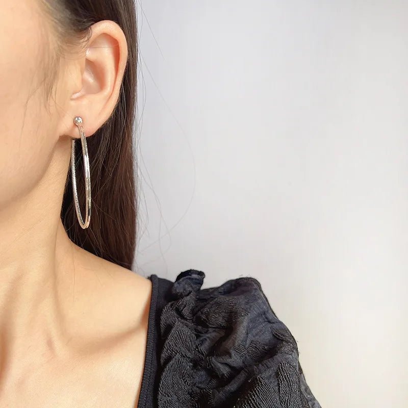 Elegant Alloy Large Hoop Spiral Coil Stud & Clip On No Piercing Statement Metal Circle Earrings