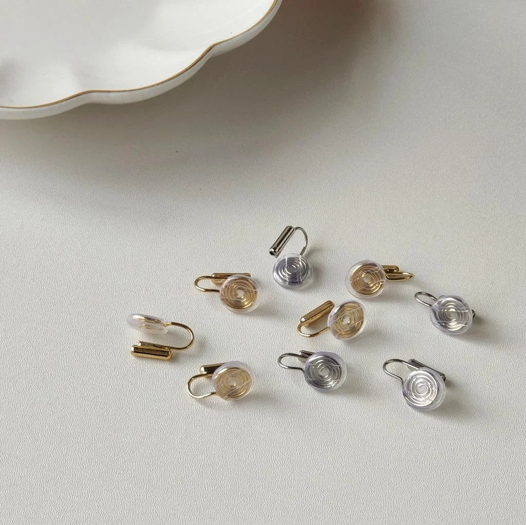 14K Gold Plated Metal Spiral Disc Clip On Drop Earrings For Women Ear Hole Converter