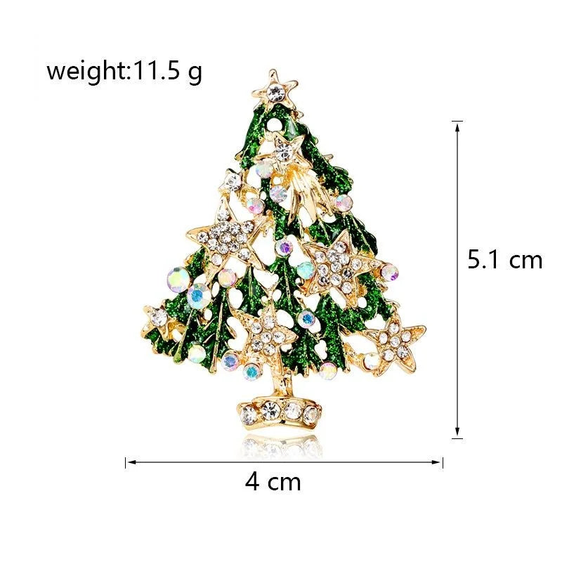 Luxury Enamel Christmas Tree Star Rhinestone Alloy Brooch Hollow Lapel Pin Festive Suit Accessory Gift