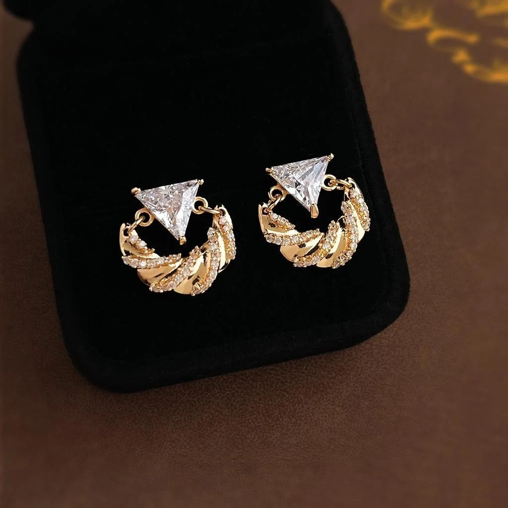 Light Luxury Micro Pave Zircon Heart Geometric Copper Stud Earrings