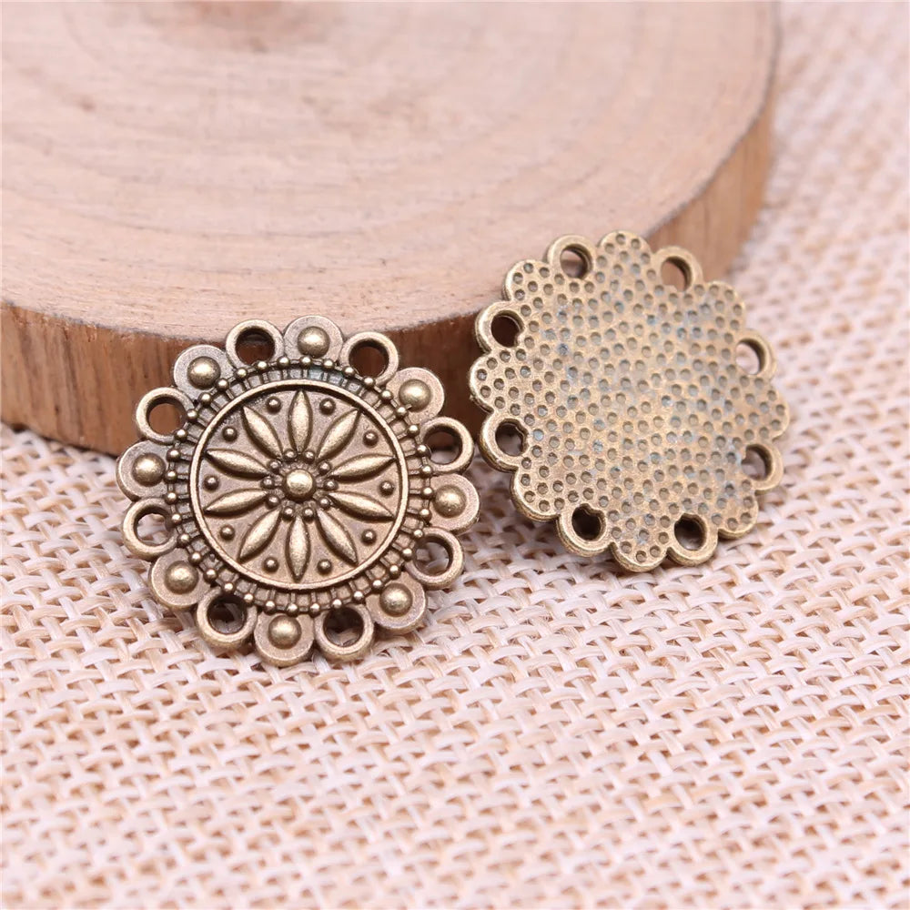 19x19mm 1.9g Multicolor Zinc Alloy Round Flower Filigree Charm Pendant for Jewelry Making