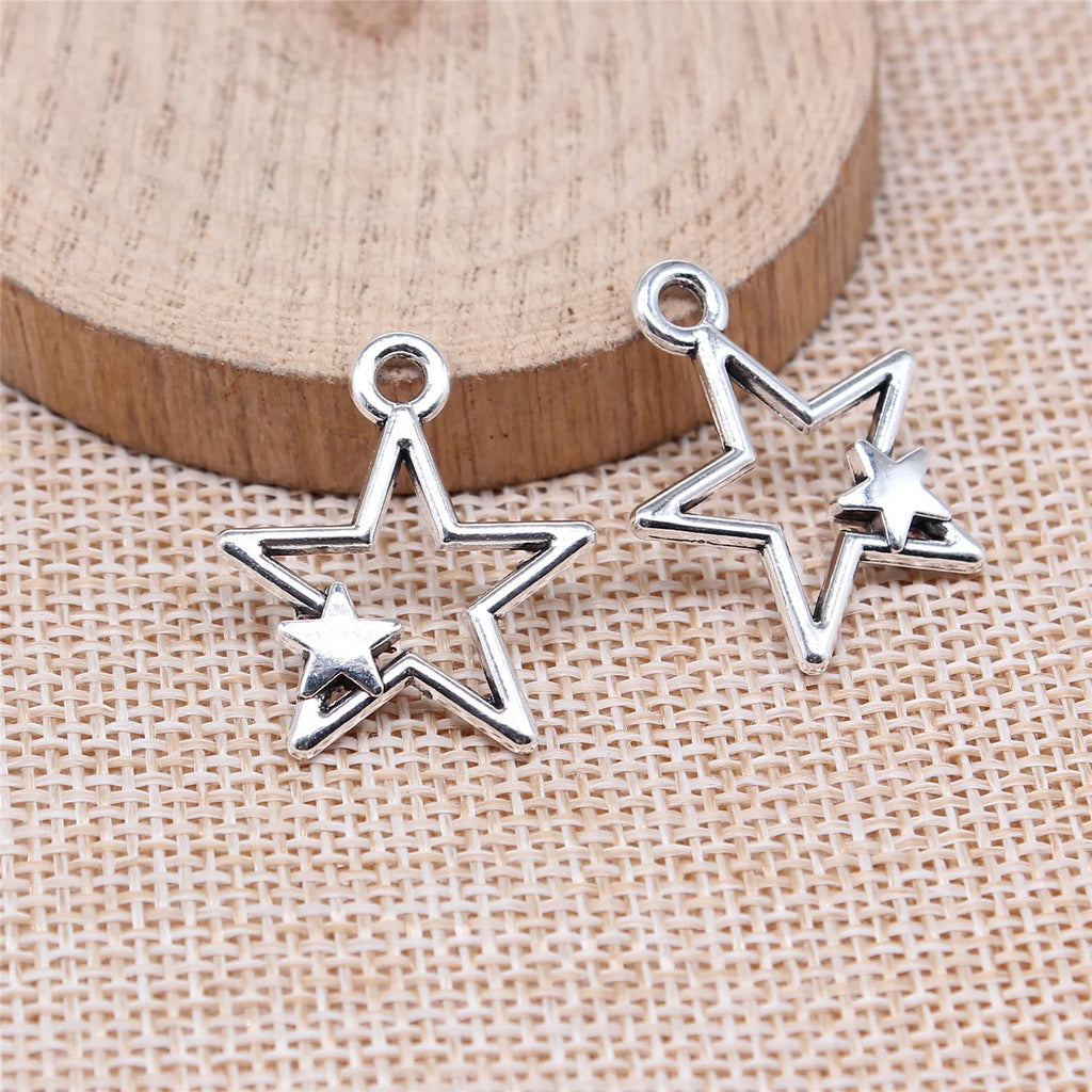 26x22mm 1.8g Multicolor Zinc Alloy Hollow Five Point Star Charm Pendant for DIY Jewelry Making