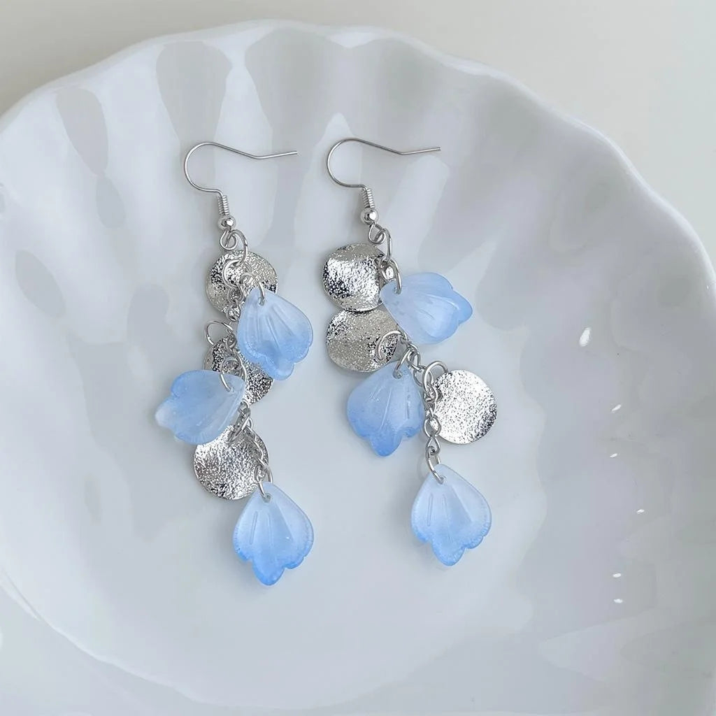 Gradient Petal Faux Shell Glass Crystal Tassel Drop Earrings, Copper Fresh Style Jewelry