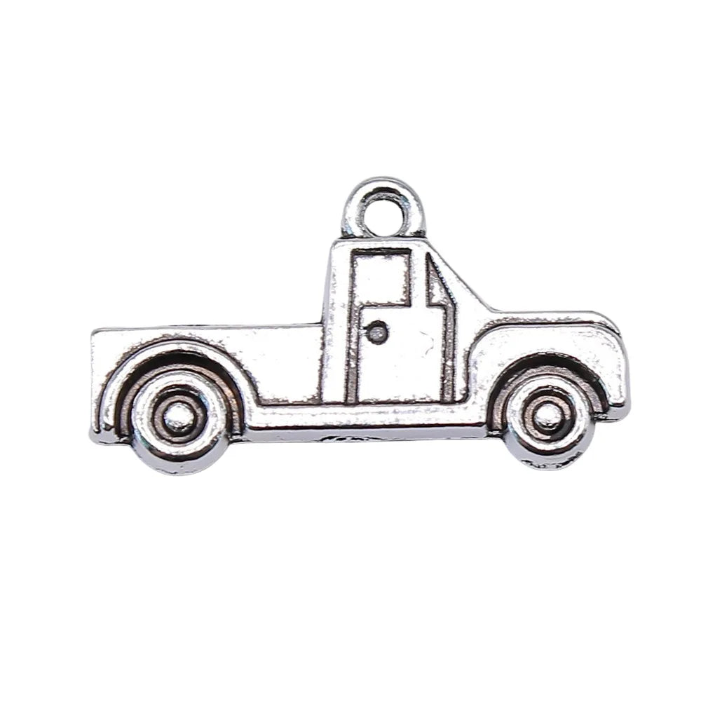 26x14mm 1.5g Antique Silver Zinc Alloy Pickup Truck Charm Pendant for DIY Vehicle Theme Jewelry Making