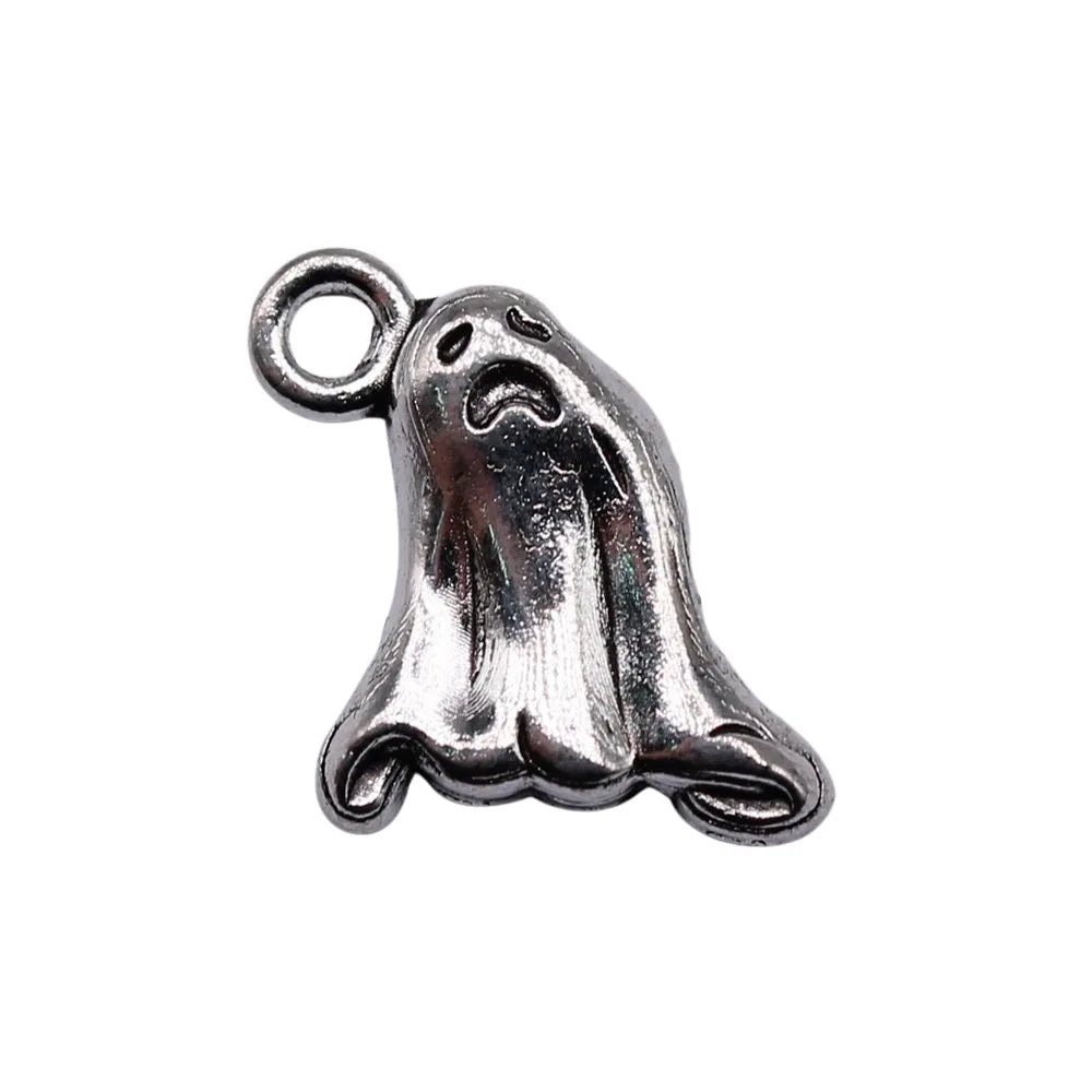 16x13mm 1.3g Antique Silver Zinc Alloy Ghost Charm Pendant for DIY Halloween Jewelry Making