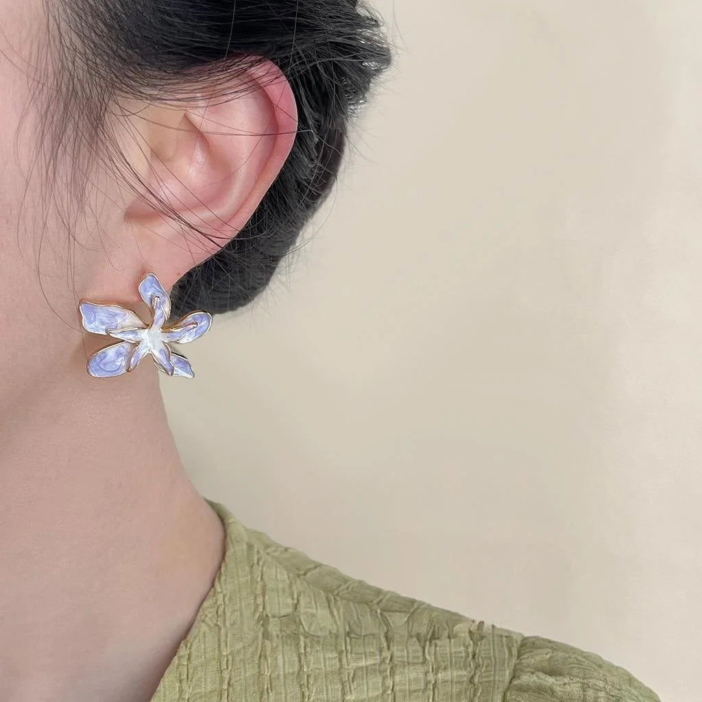 Violet Ombre Double Layer Flower Drop Earrings Copper Pastoral Sweet Floral Statement Jewelry