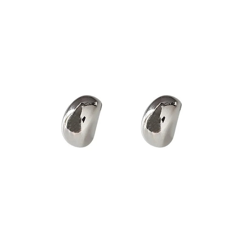 Minimalist Eco Copper Waterdrop Stud Earrings Silver Plated Smooth Oval Commuter Jewelry