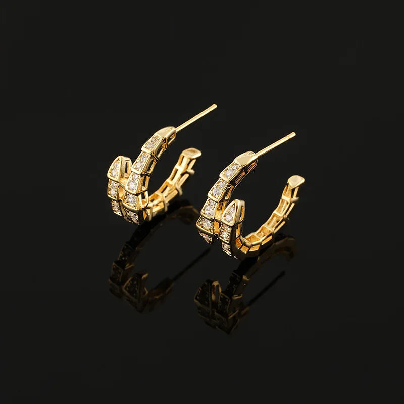 Light Luxury Snake Shape Zircon Hoop Stud & Clip On No Piercing Spiral Ear Cuff For Women Earrings
