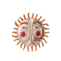 Vintage Baroque Sun Face Alloy Enamel Brooch With Red Rhinestone Cheeks, Elegant Lapel Pin Suit Accessory