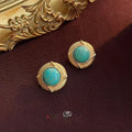 Vintage Chinese Style Synthetic Turquoise Round Geometric 14K Plated Stud Earrings